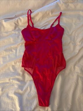 Hot Pink Women's Bodysuit with Sheer Side Panels